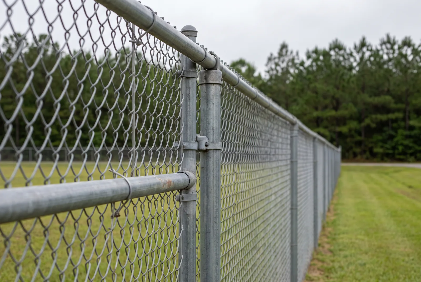 Galvanised chain link fence along a Florida property boundary