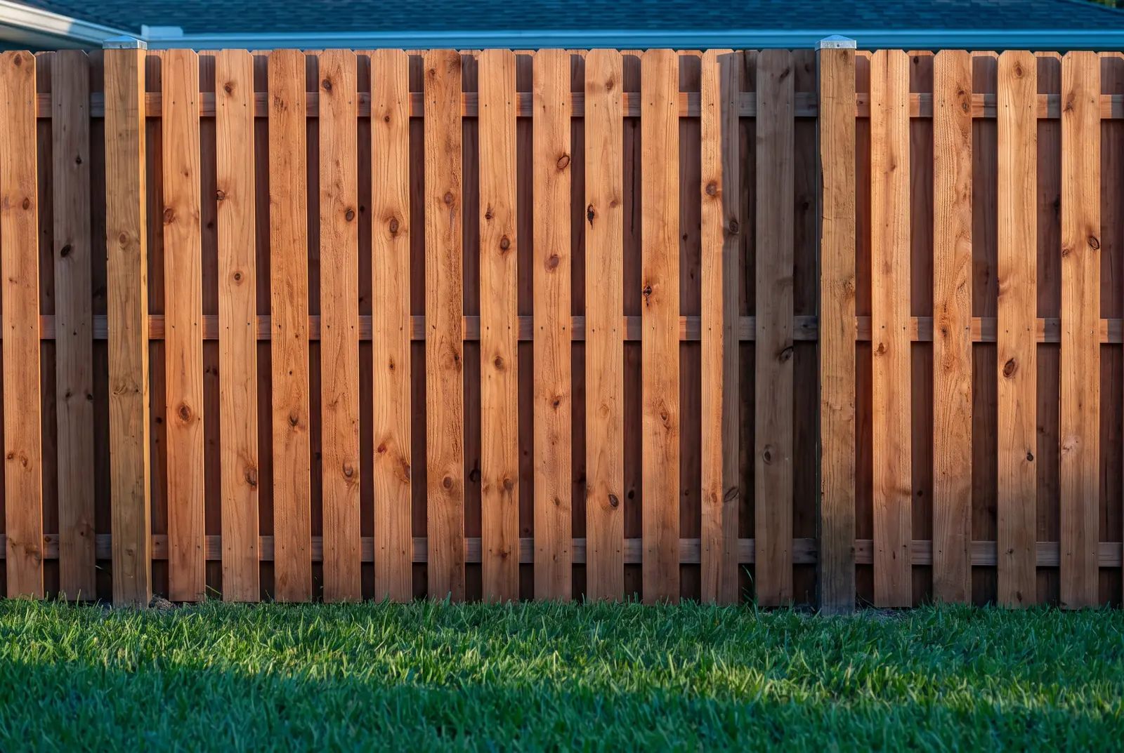 Board-on-board western red cedar privacy fence on a Jacksonville lawn